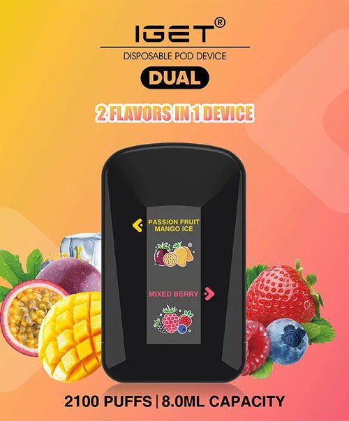 IGET Dual – Passion Fruit Mango Ice & Mix Berry (2100 Puffs)