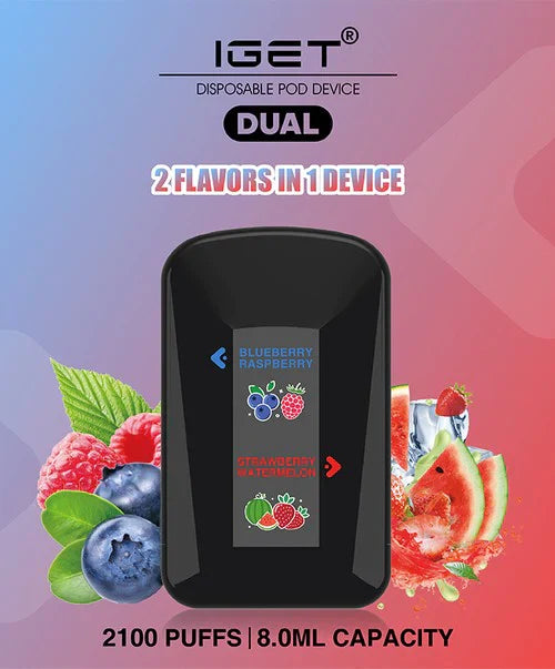 IGET Dual – Blueberry Raspberry & Strawberry Watermelon (2100 Puffs)