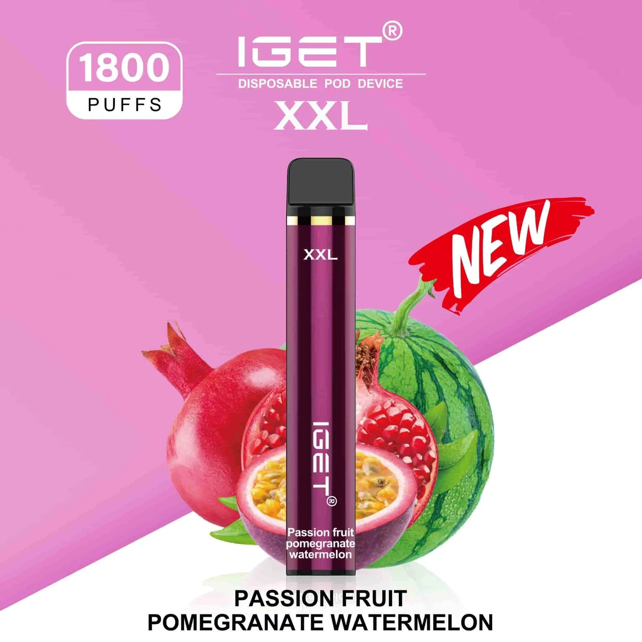 IGET XXL Vape – Passion Fruit Pomegranate Watermelon (1800 Puffs)