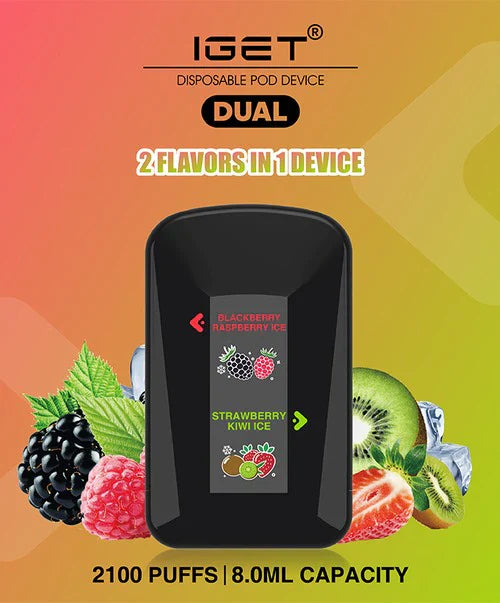 IGET Dual – Blackberry Raspberry Ice & Strawberry Kiwi Ice (2100 Puffs)